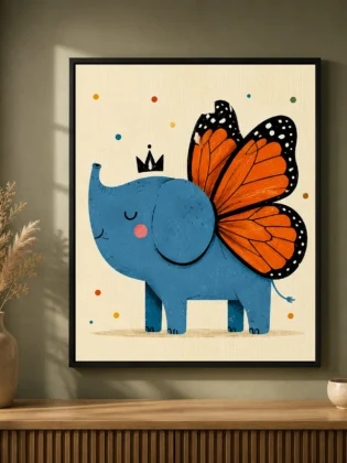 Cute Butterfly Elephant Canvas Print - Whimsical Blue Elephant Nursery Wall Art