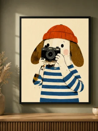 Photographer Dog Canvas Print - Retro Dog Taking Picture Kids Wall Art
