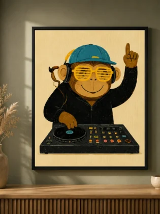 Cool DJ Monkey Canvas Print - Retro Musician Monkey Kids Wall Art