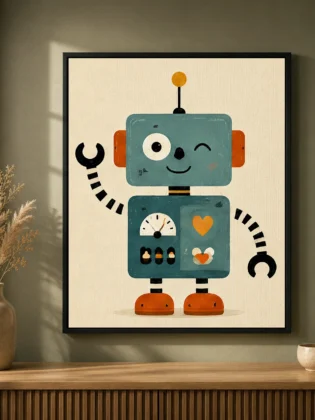 Friendly Winking Robot Canvas Print - Retro Robot Kids Wall Art