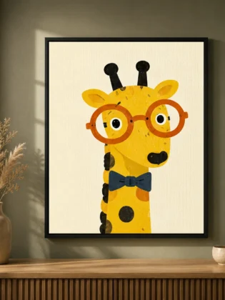 Cute Giraffe in Glasses Canvas Print - Geeky Giraffe Kids Wall Art