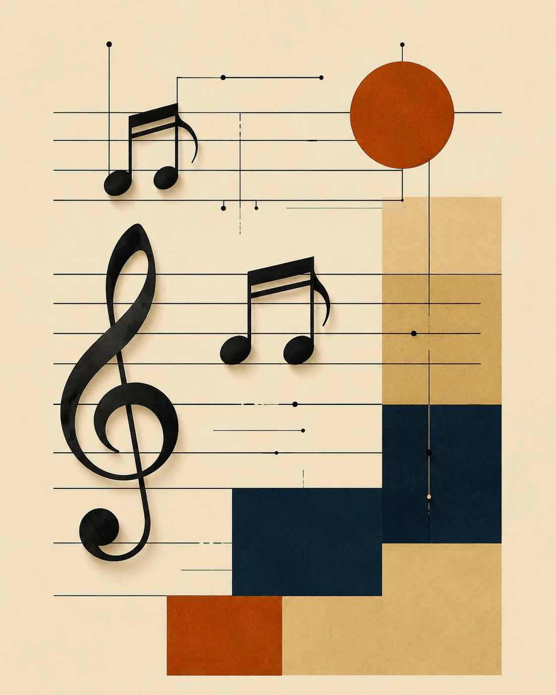 Bauhaus Abstract Music Sheet Canvas Print - Mid-Century Modern Musical Notes & Clef Wall Art - Image 2