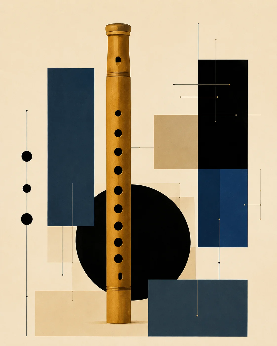 Bauhaus Abstract Flute Musical Instrument Canvas Print - Mid-Century Modern Minimalist Wall Art - Image 2