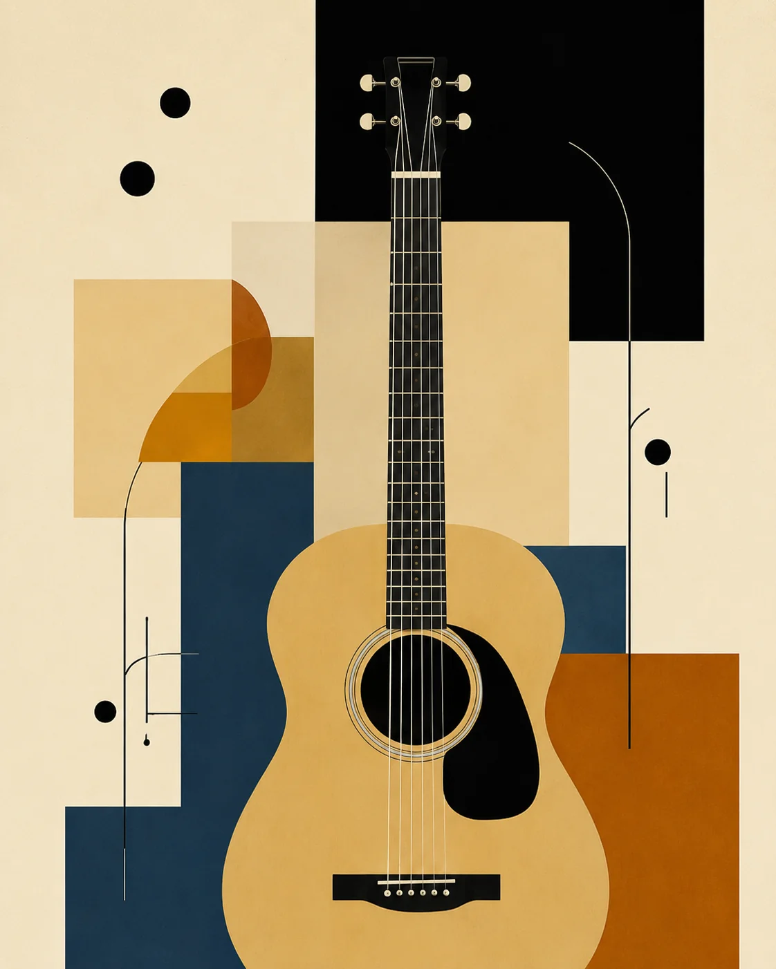 Bauhaus Abstract Acoustic Guitar Canvas Print -Mid-Century Modern Musical Wall Art - Image 2