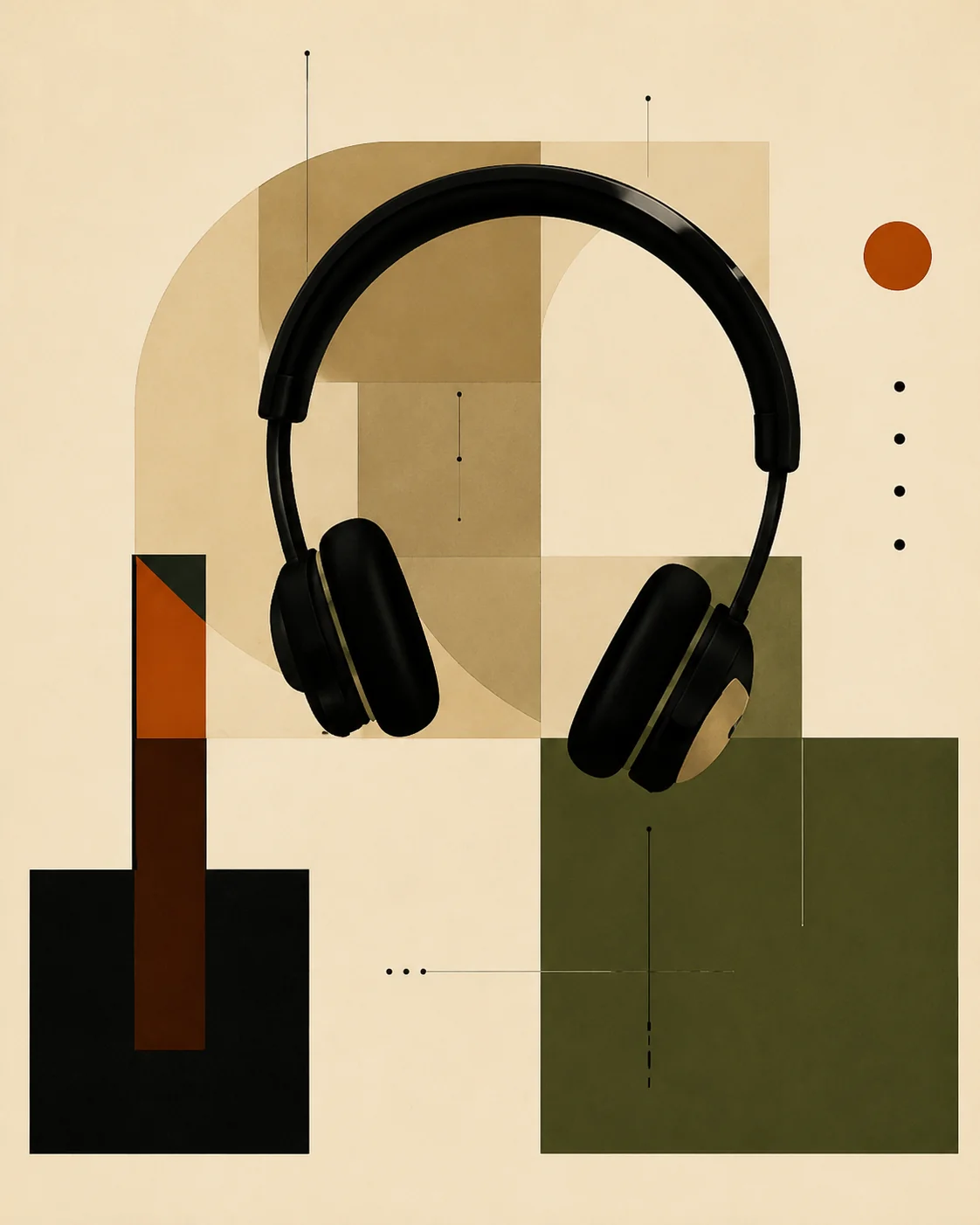 Bauhaus Abstract Headphones Music Canvas Print - Mid-Century Modern Audio Wall Art - Image 2