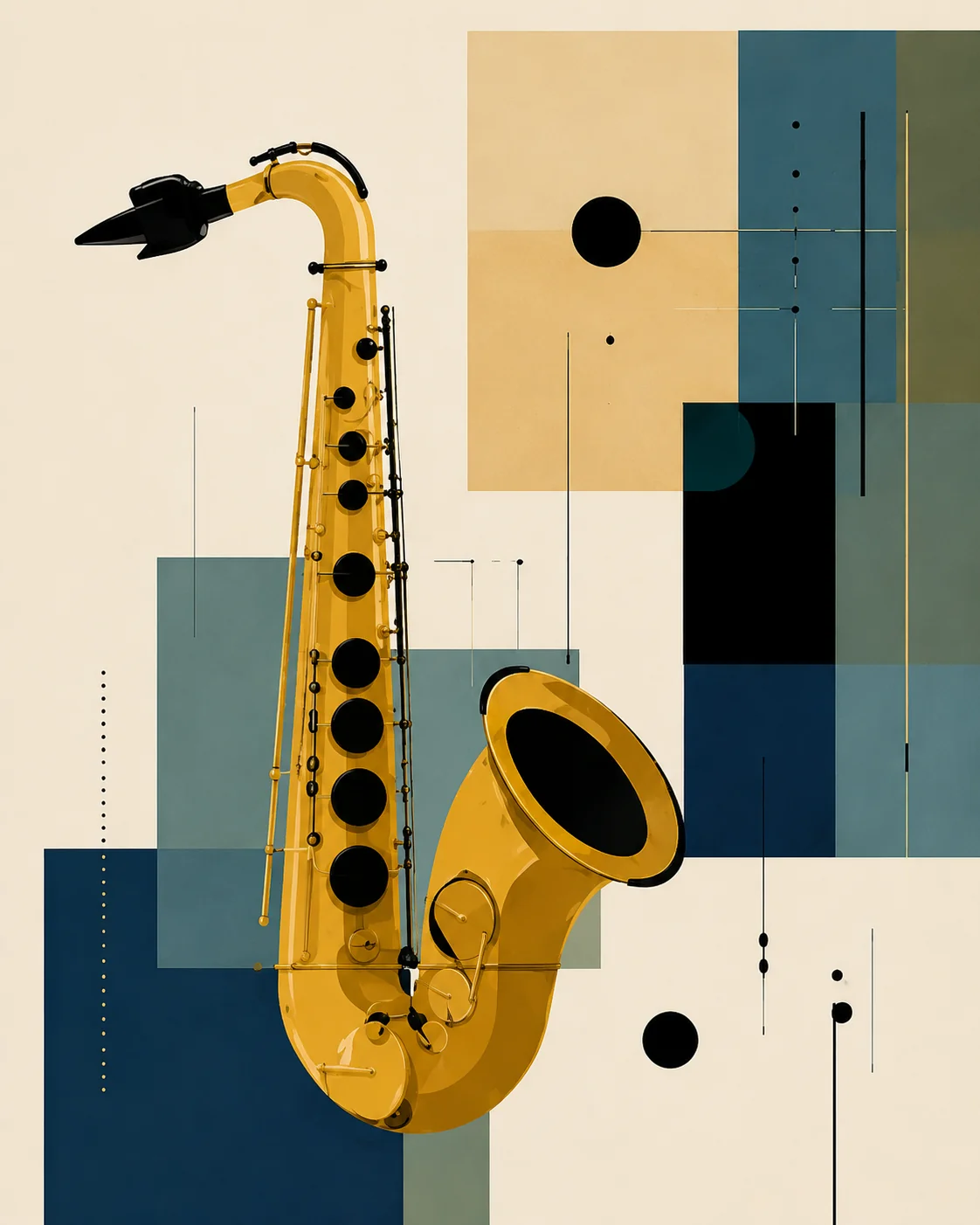 Bauhaus Abstract Saxophone Music Canvas Print -Mid-Century Modern Jazz Wall Art - Image 2