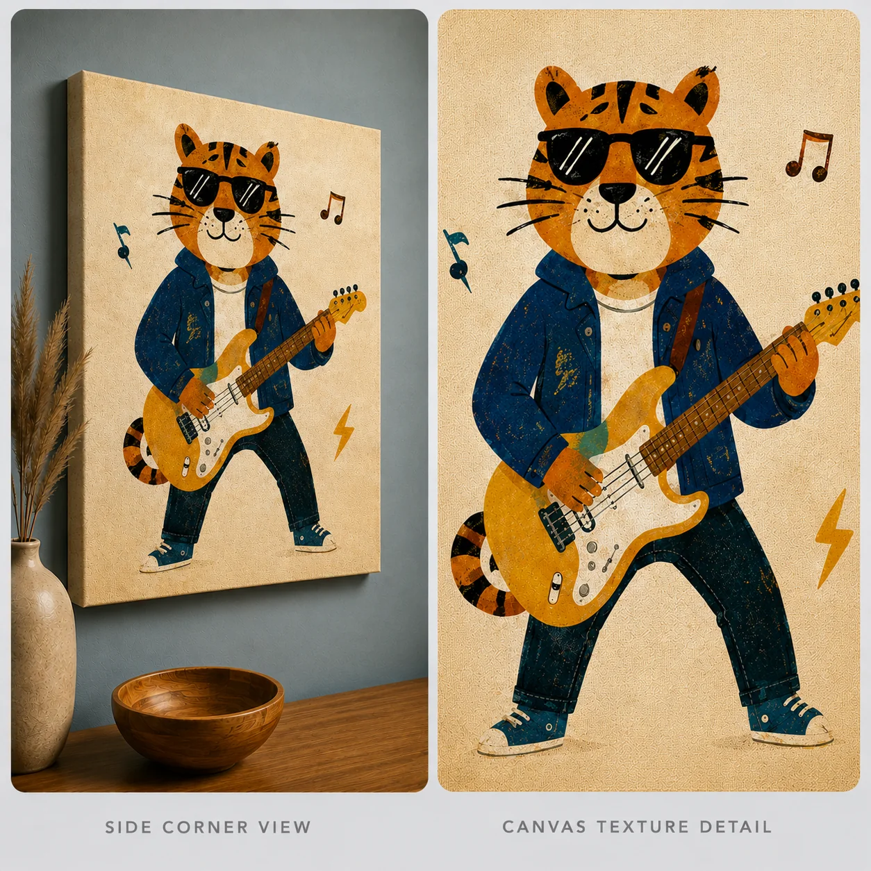 Cool Rockstar Tiger Playing Guitar Canvas Print - Funky Animal Kids Wall Art - Image 3