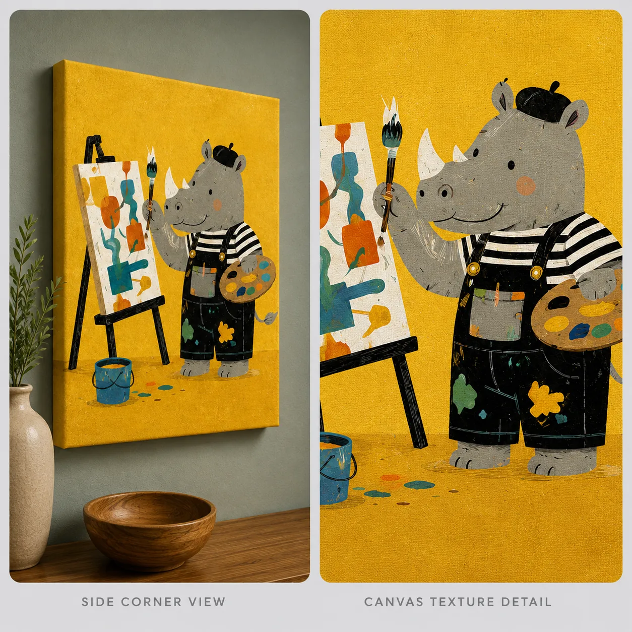 Cute Artist Rhino Painting Canvas Print - Creative Animal Artist Kids Wall Art - Image 4