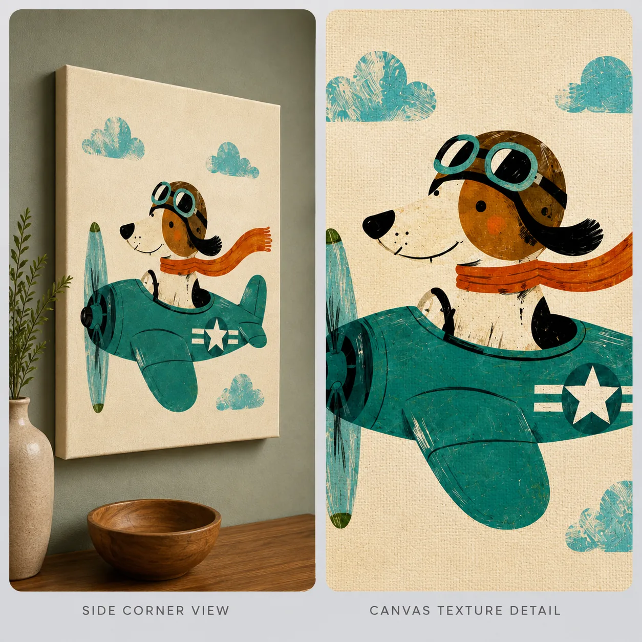 Aviator Dog Flying Airplane Canvas Print - Vintage Pilot Dog Kids Wall Art - Image 4