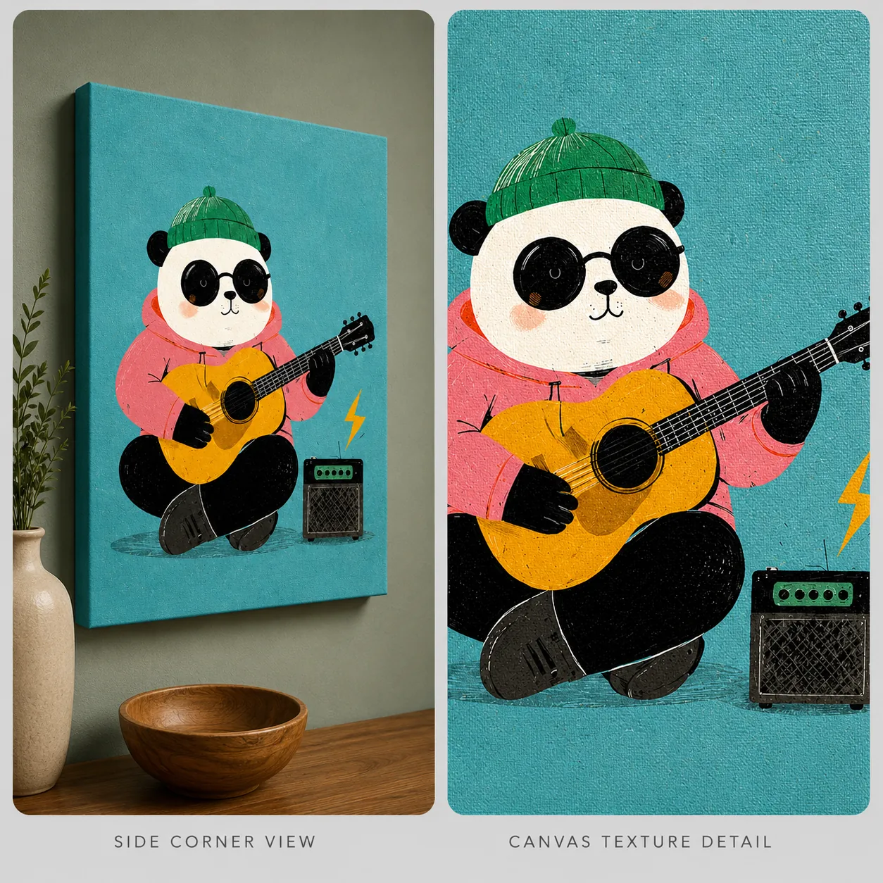 Rockstar Panda Playing Guitar Canvas Print - Cool Musician Panda Kids Wall Art - Image 4