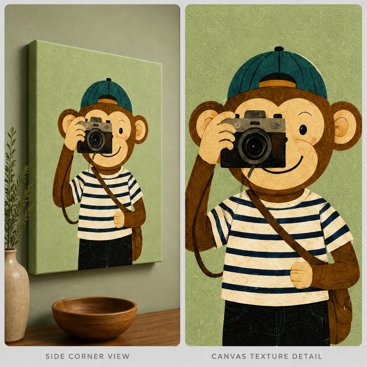 Cute Photographer Monkey Canvas Print - Retro Animal Photographer Kids Wall Art - Image 4