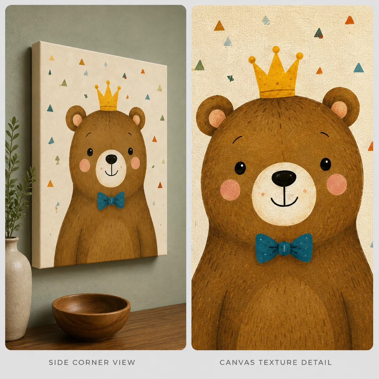 Cute Crowned Teddy Bear Canvas Print - Nordic Royal Bear Kids Wall Art - Image 4