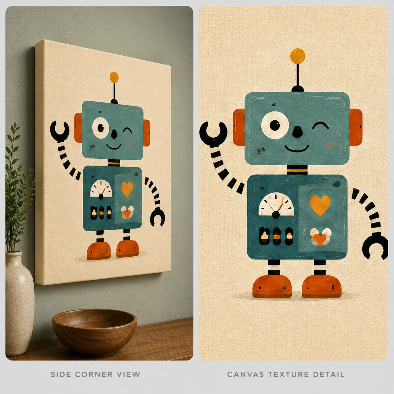 Friendly Winking Robot Canvas Print - Retro Robot Kids Wall Art - Image 4
