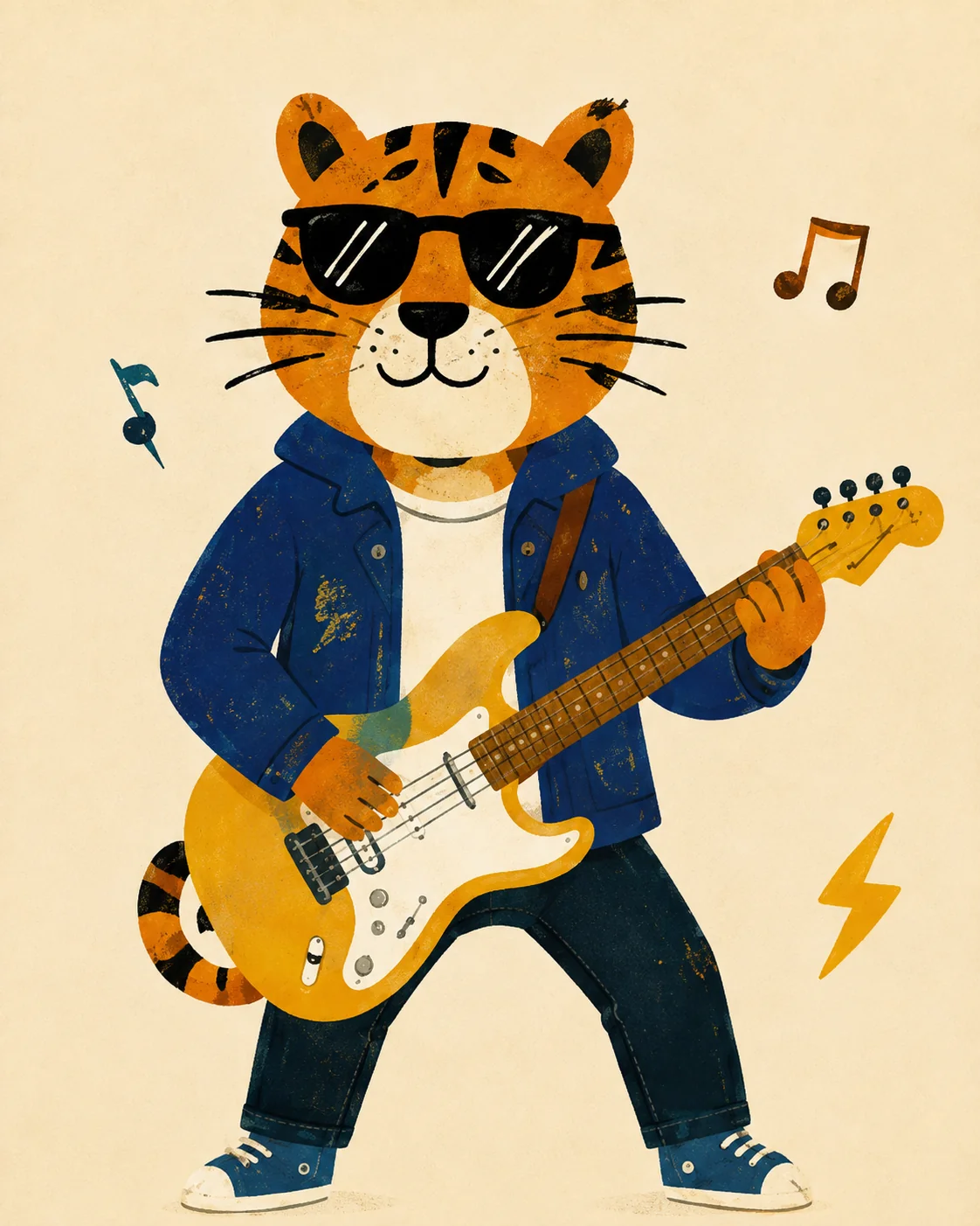 Cool Rockstar Tiger Playing Guitar Canvas Print - Funky Animal Kids Wall Art - Image 2