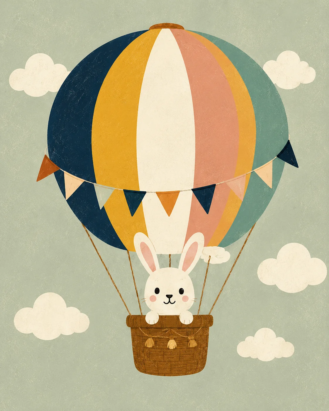 Cute Bunny Hot Air Balloon Canvas Print - Nordic Easter Rabbit Kids Wall Art - Image 3
