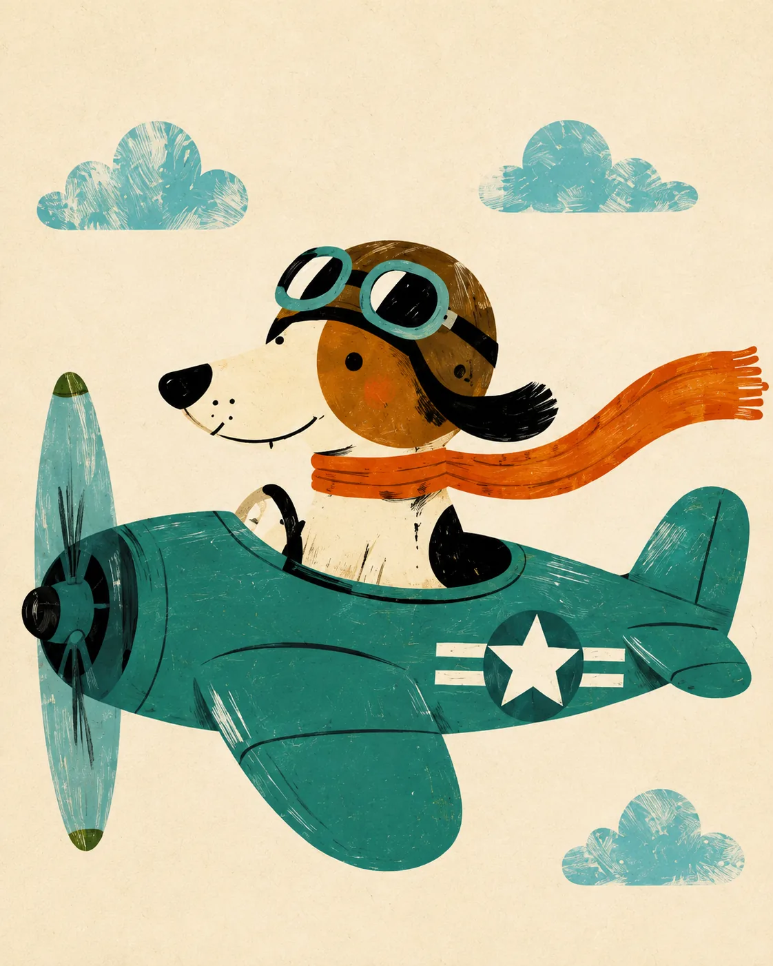 Aviator Dog Flying Airplane Canvas Print - Vintage Pilot Dog Kids Wall Art - Image 3