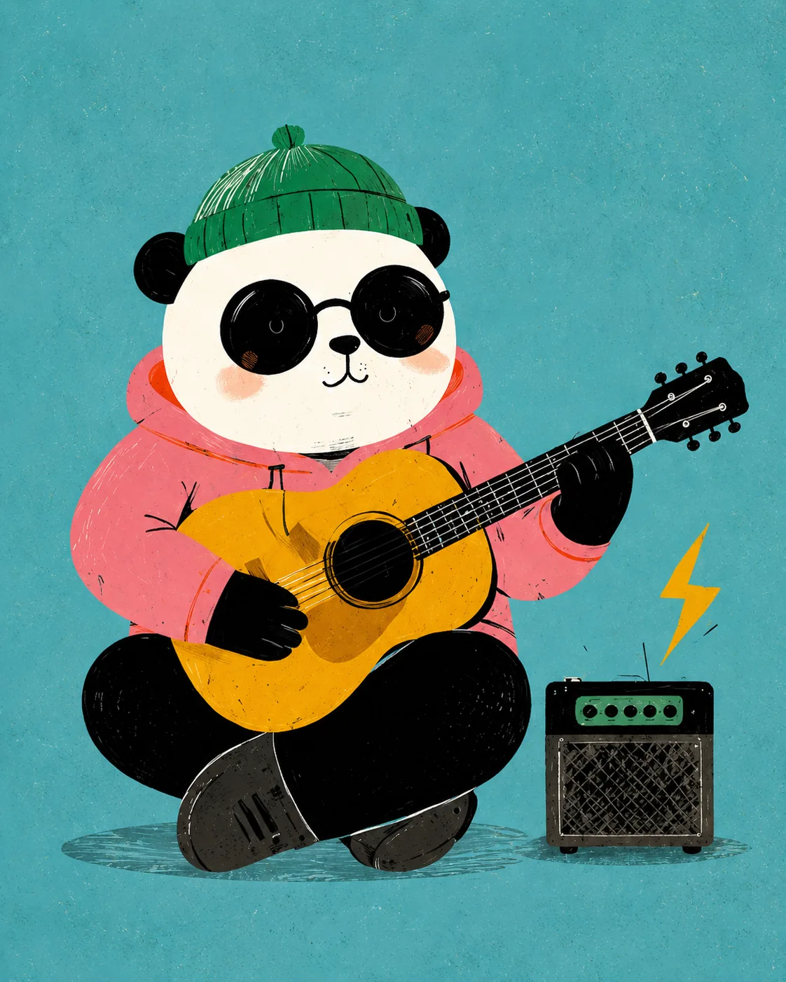 Rockstar Panda Playing Guitar Canvas Print - Cool Musician Panda Kids Wall Art - Image 3