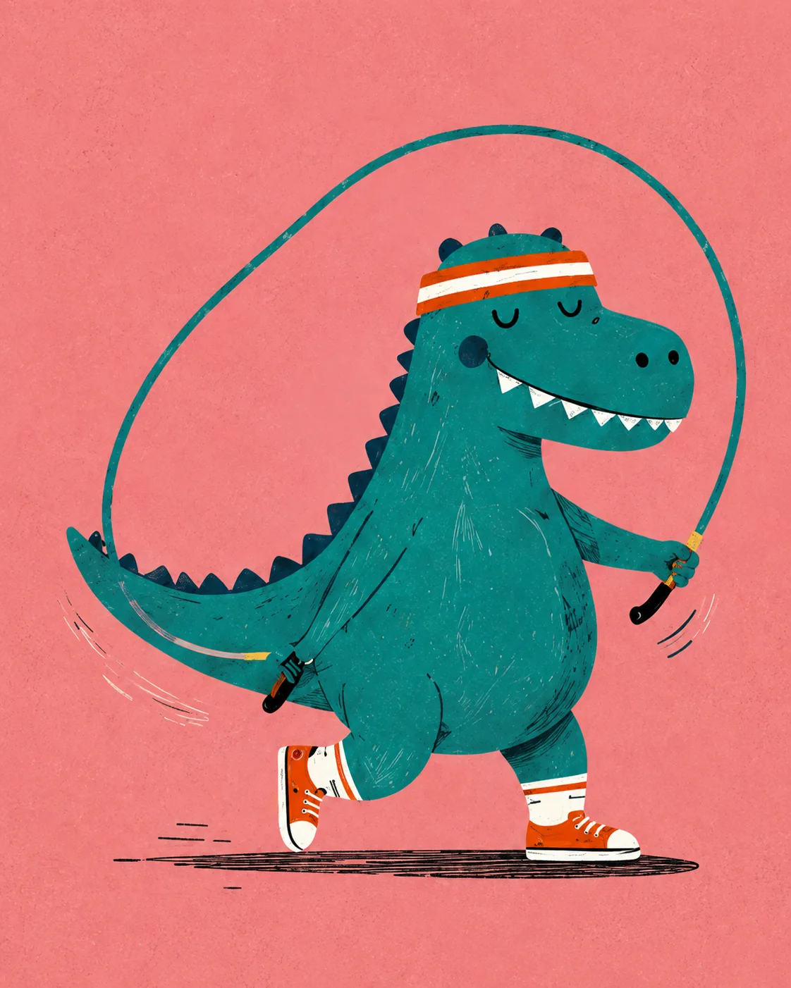 Jump Rope Dinosaur Canvas Print - Cute T-Rex Fitness Kids Wall Art - Image 3