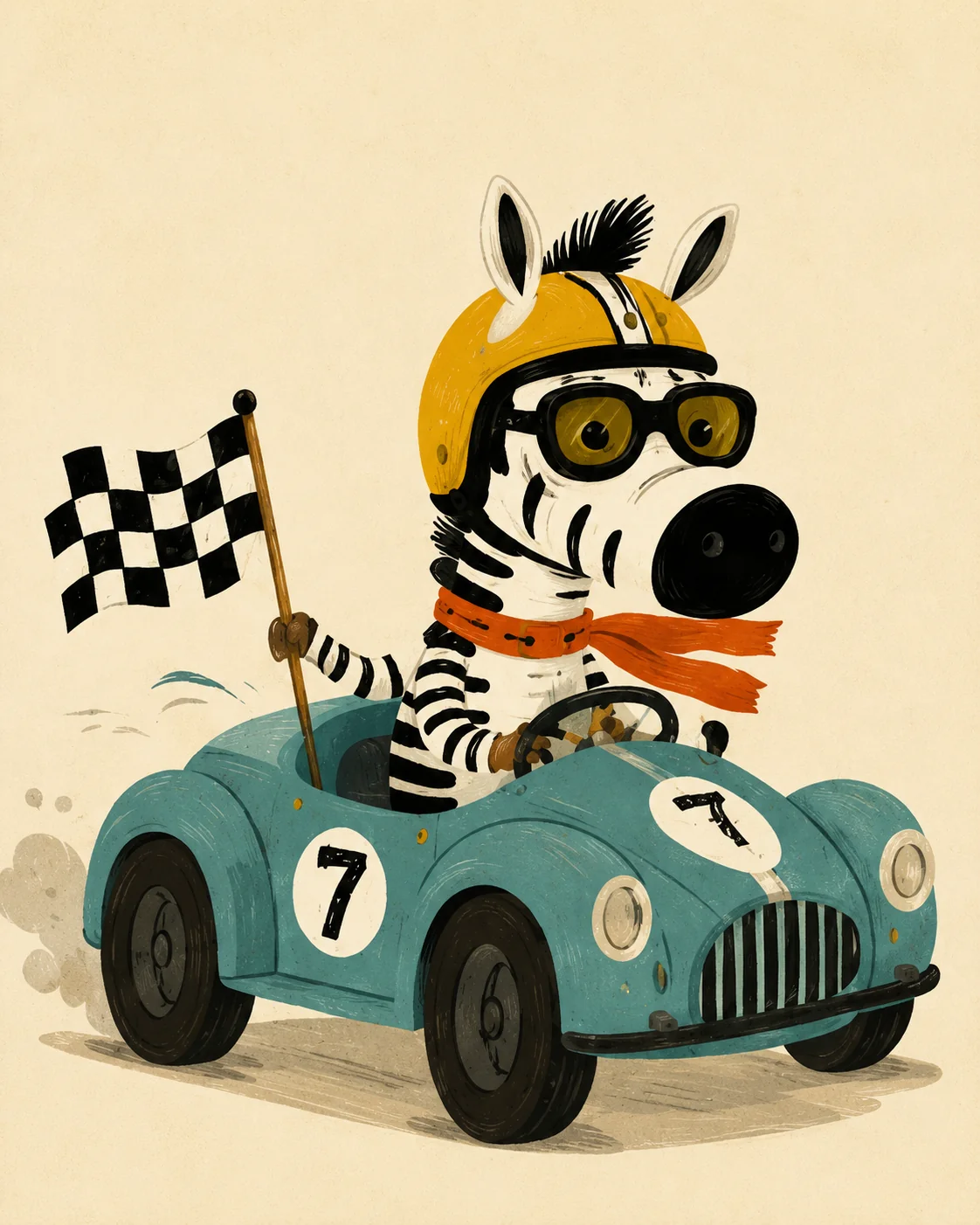 Vintage Race Car Zebra Canvas Print - Cool Animal Driver Kids Wall Art - Image 3