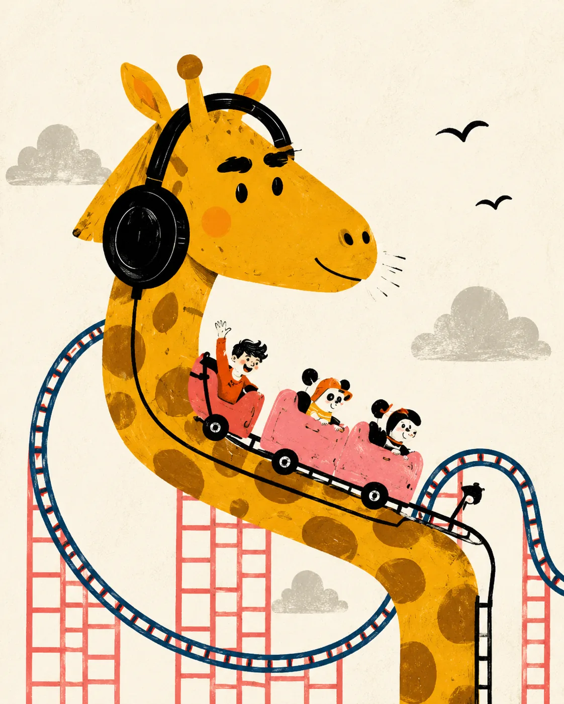 Giraffe Roller Coaster Canvas Print - Whimsical Amusement Park Kids Wall Art - Image 3