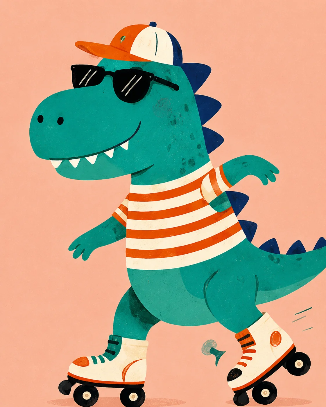 Cool Skateboarding T-Rex Dinosaur Canvas Print - Retro Roller Skating Kids Wall Art - Image 3
