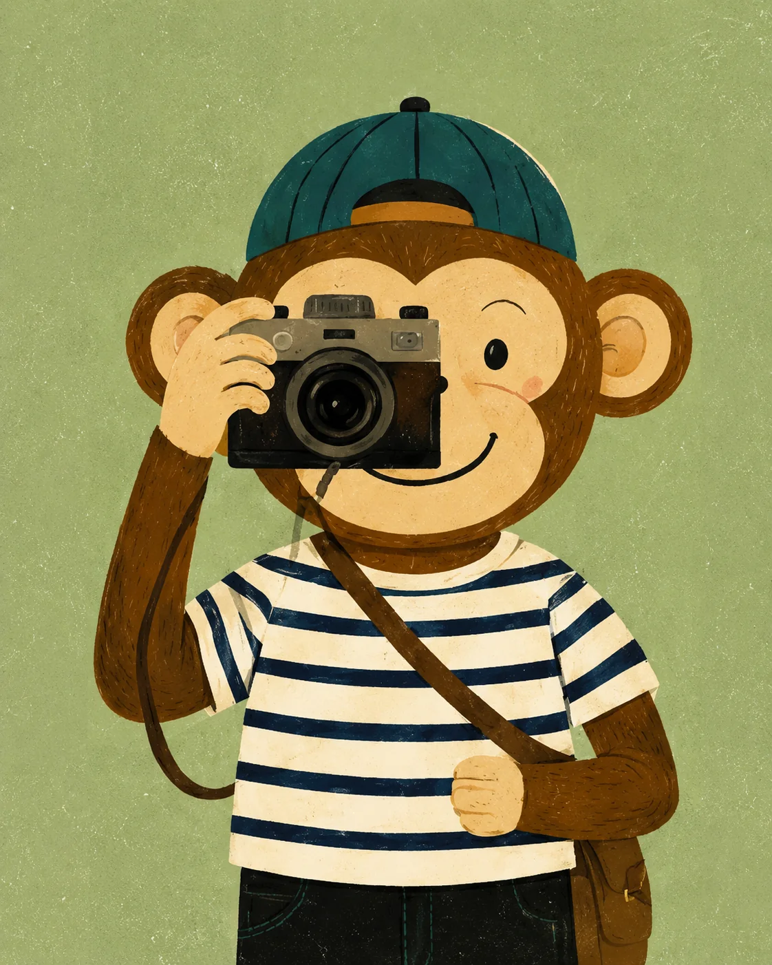 Cute Photographer Monkey Canvas Print - Retro Animal Photographer Kids Wall Art - Image 3