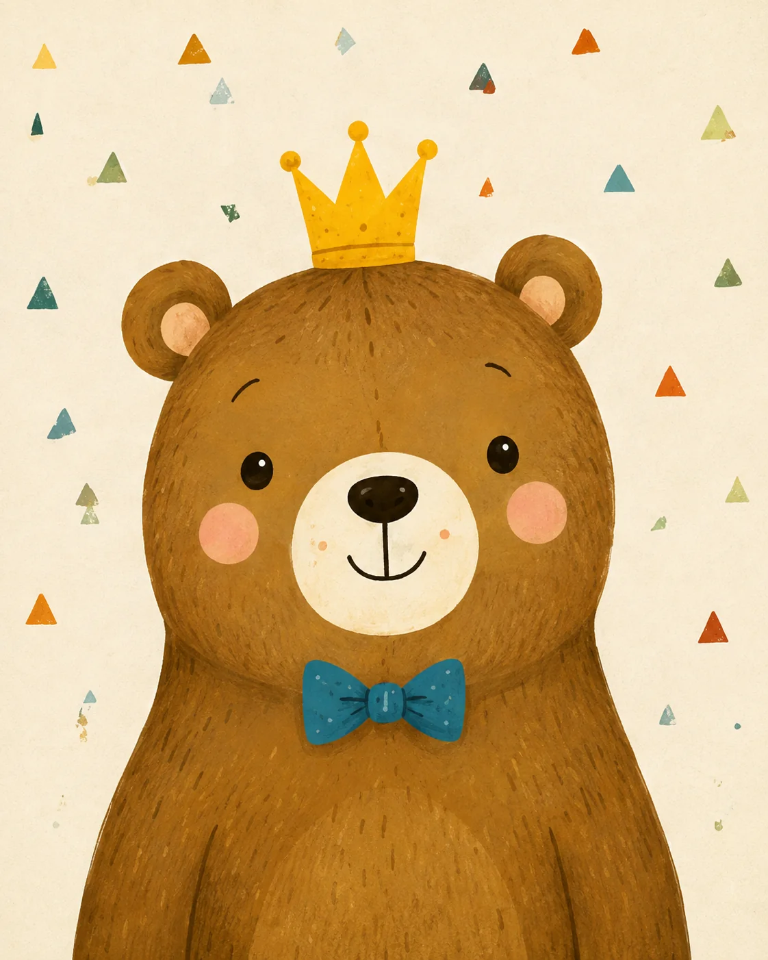 Cute Crowned Teddy Bear Canvas Print - Nordic Royal Bear Kids Wall Art - Image 2