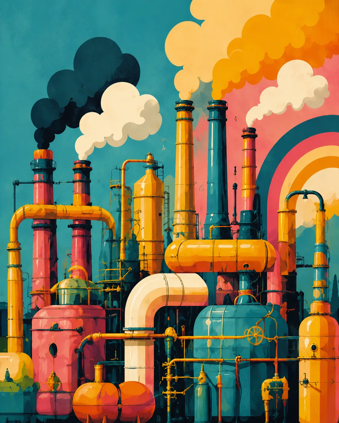 Retro Industrial Factory Canvas Print - Vintage Pop Art Machinery Wall Art - Image 3