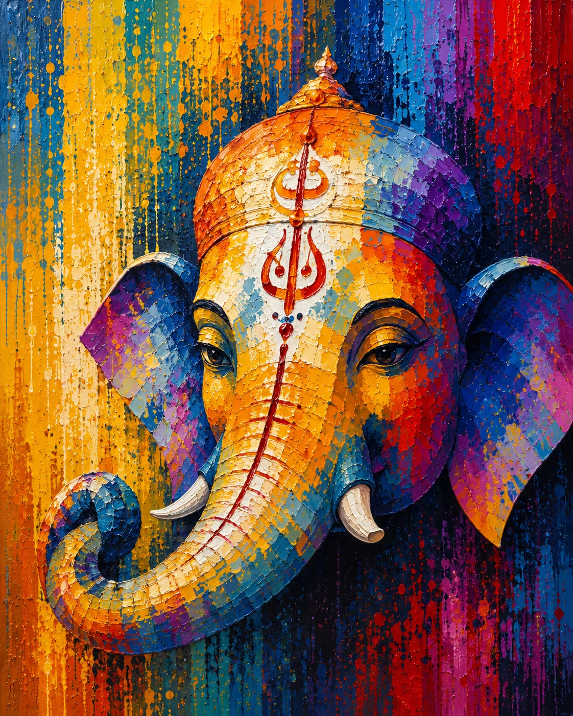 Lord Ganesha Color Maximal Canvas Print - Retro Impasto Spiritual Wall Art - Image 2