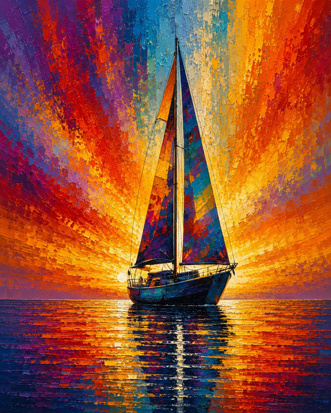Sunset Sailboat Seascape Color Maximal Canvas Print - Retro Impasto Nautical Wall Art - Image 3
