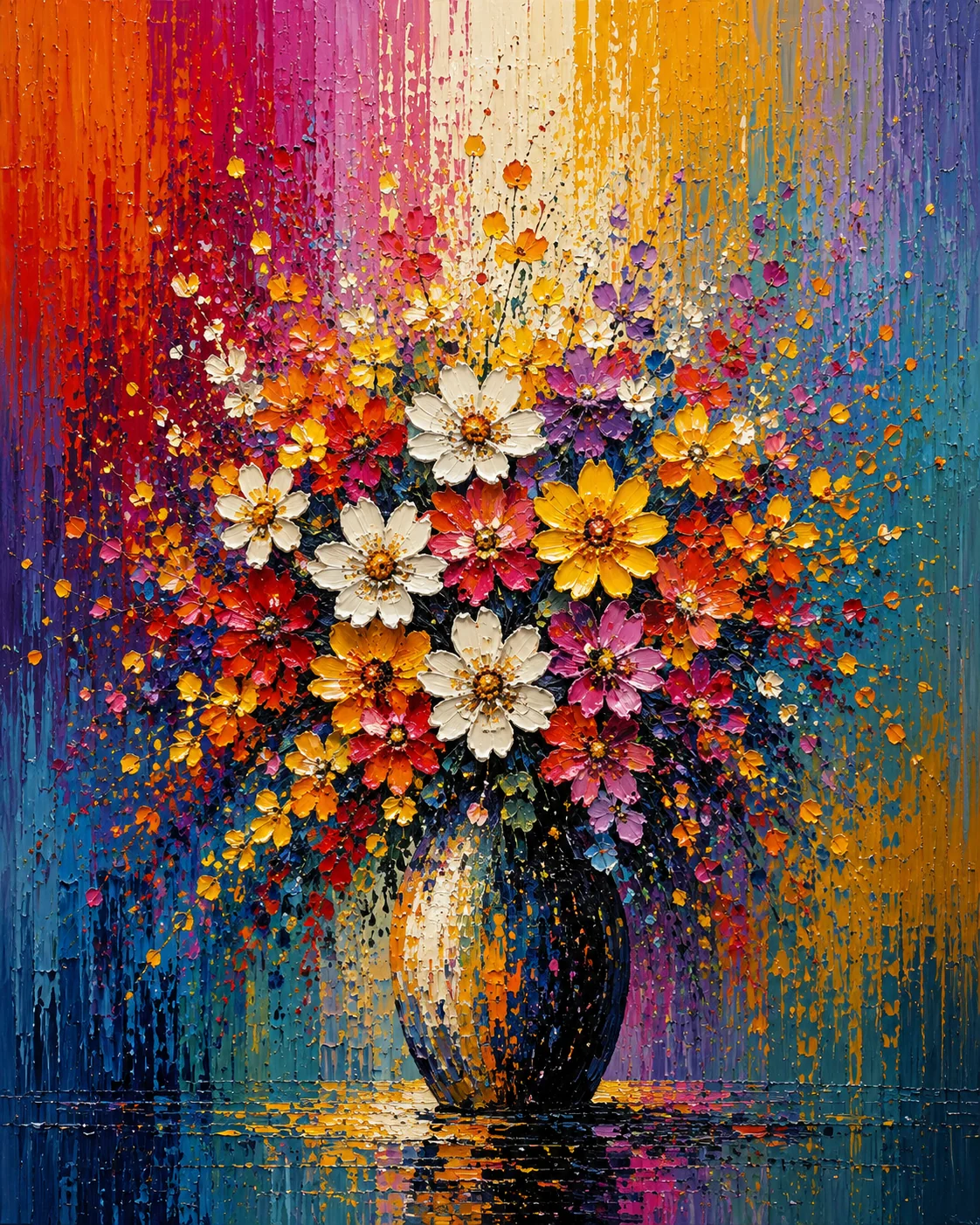 Floral Bouquet in Vase Color Maximal Canvas Print - Retro Impasto Still Life Wall Art - Image 2