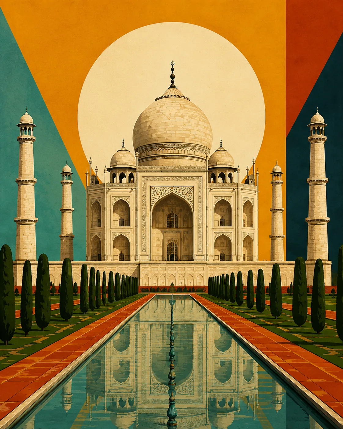 Retro Taj Mahal Canvas Print - Vintage Agra Monument Sunset Wall Art - Image 2