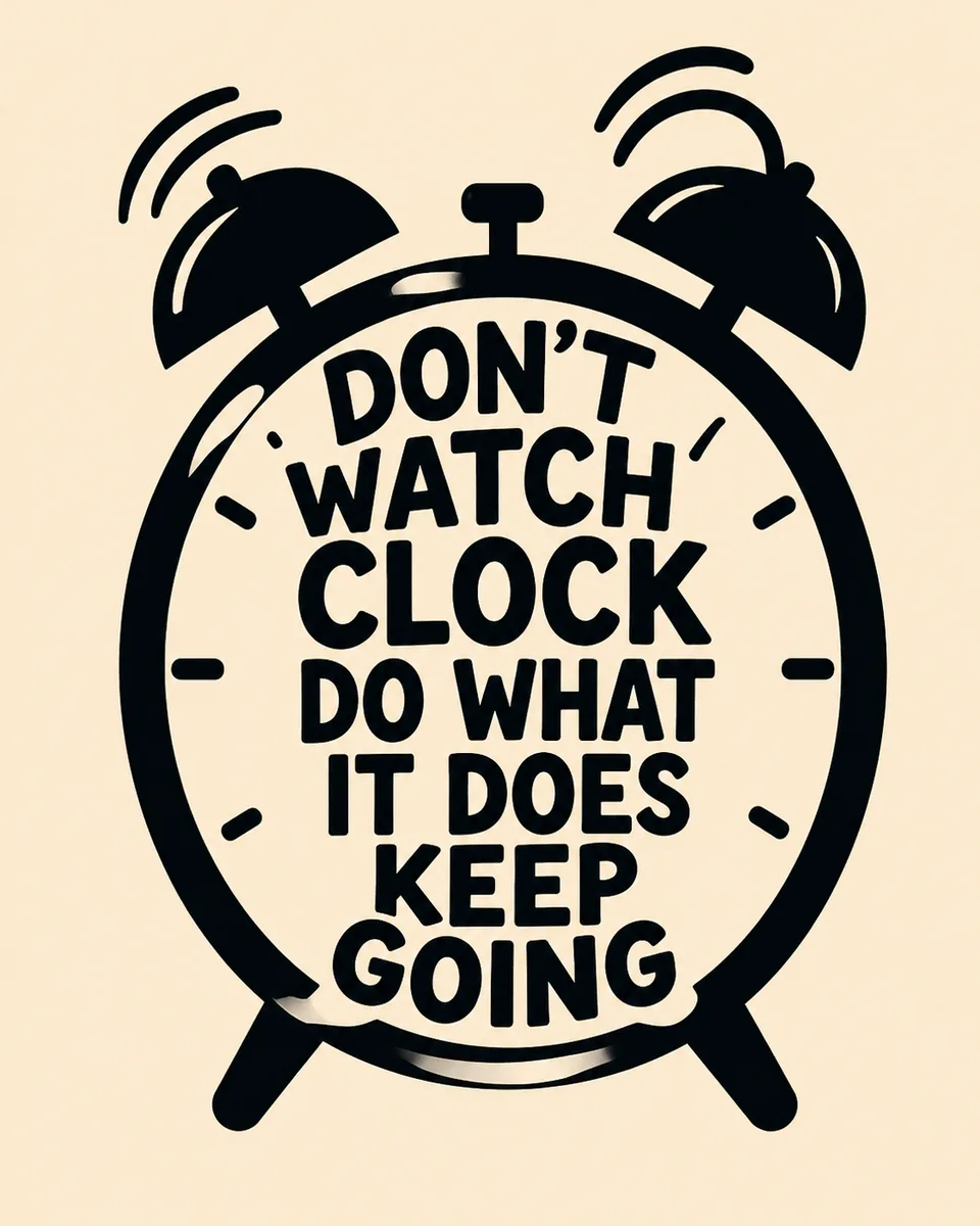 Retro Alarm Clock Typography Canvas Print – "Don't Watch The Clock, Keep Going" - Image 2