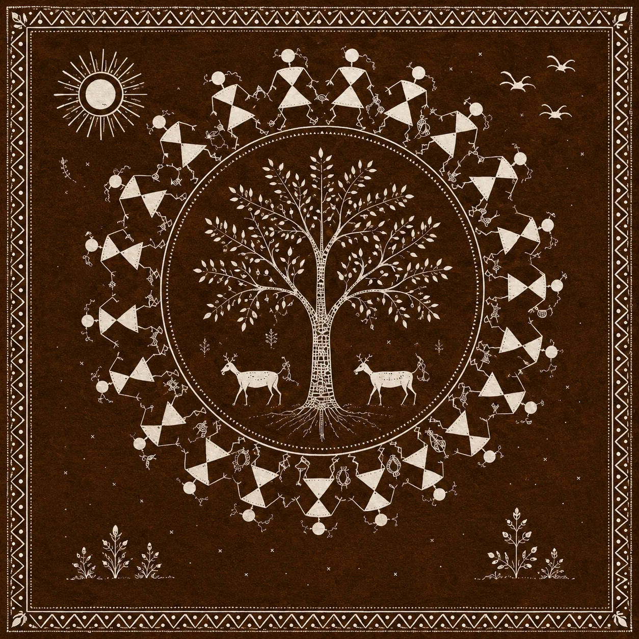 Warli Tree of Life Canvas Print - Traditional Indian Folk Art - Image 3