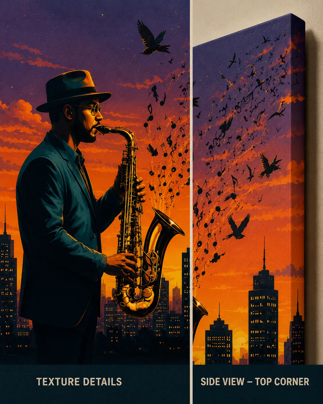 Retro Jazz Saxophonist Canvas Print - City Sunset Skyline Wall Art - Image 4