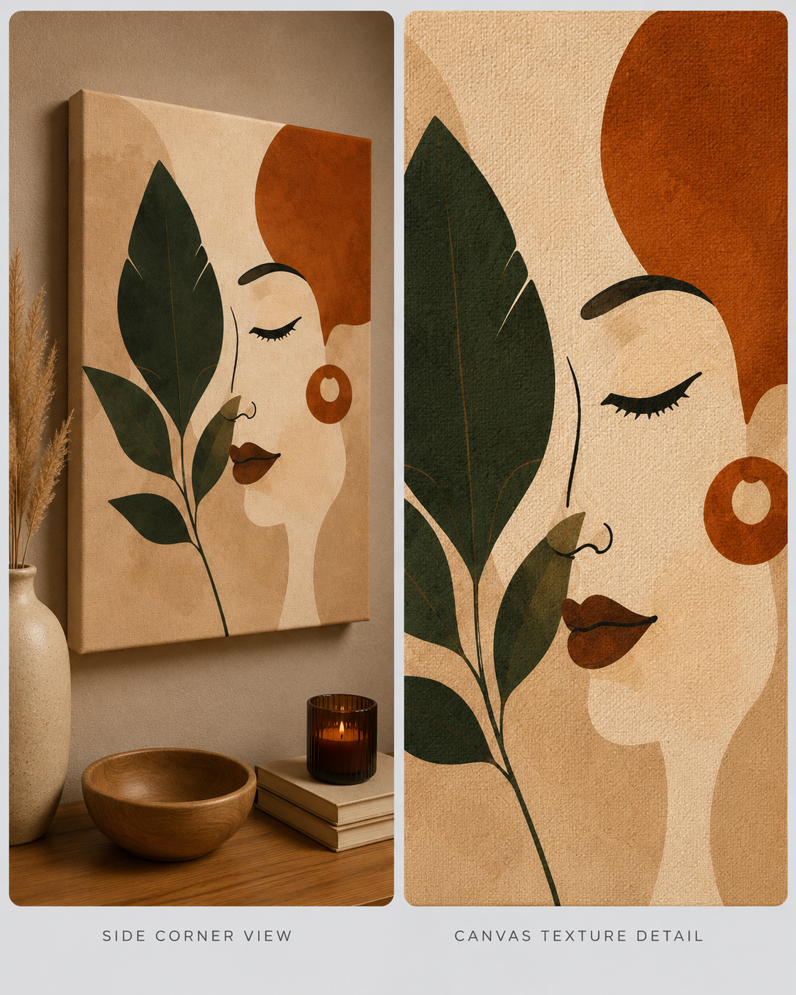 Abstract Minimalist Woman & Leaves Canvas Print - Terracotta & Green Boho Wall Art - Image 4