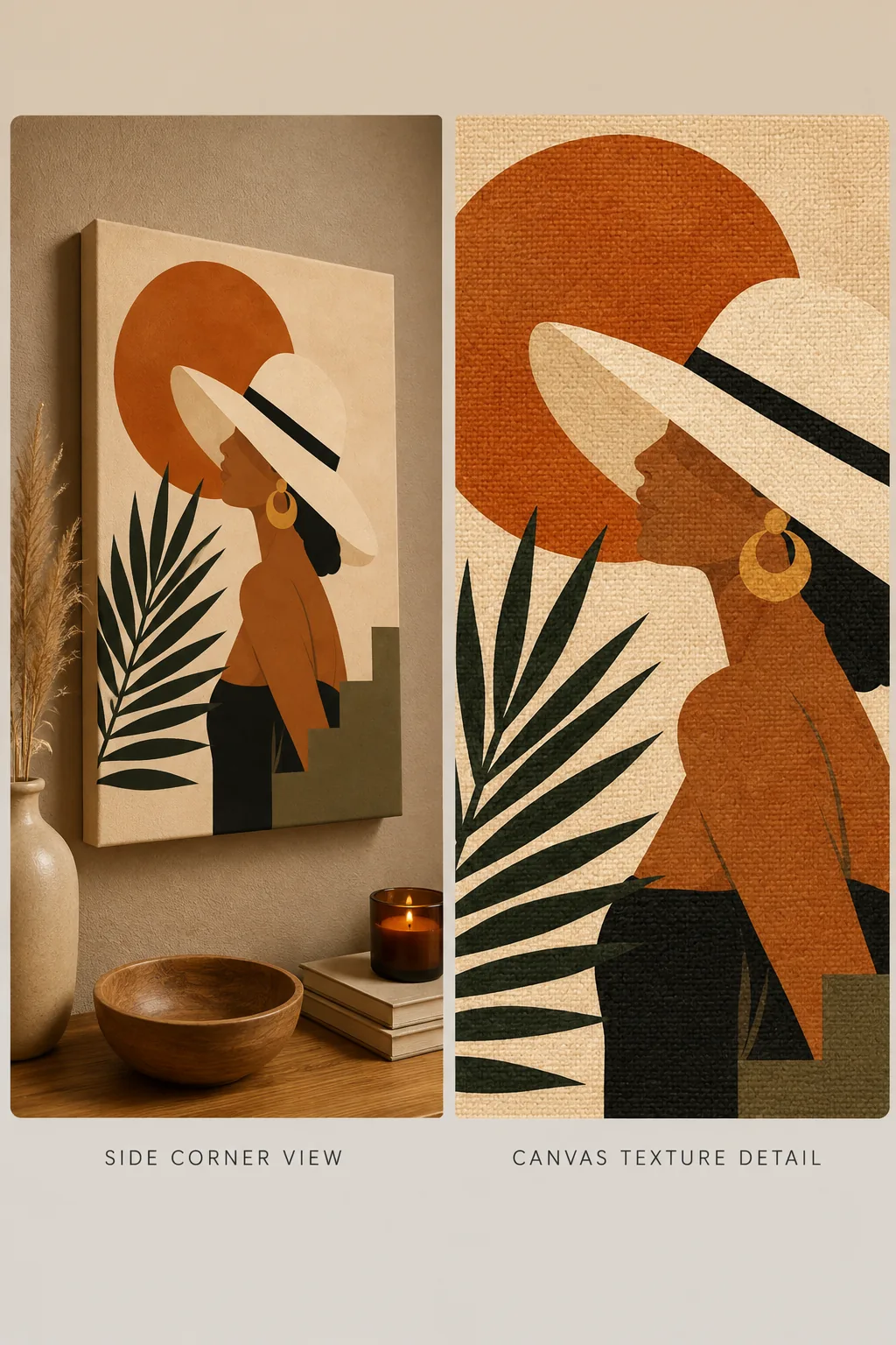 Minimalist Woman in Sun Hat Canvas Print - Terracotta Sun & Palm Leaf Boho Wall Art - Image 4