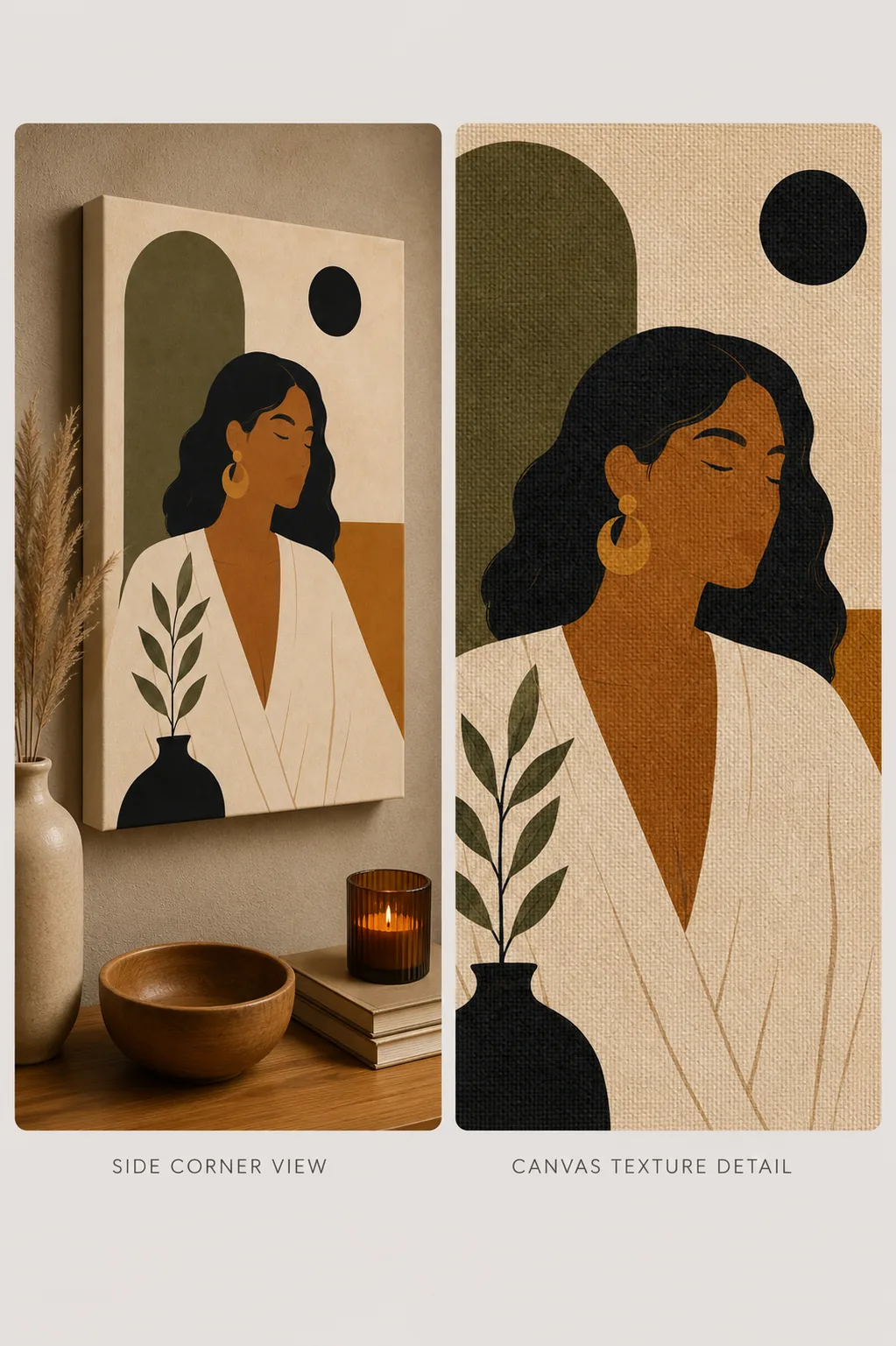 Minimalist Woman Portrait Canvas Print - Earthy Olive Green & Terracotta Boho Wall Art - Image 4