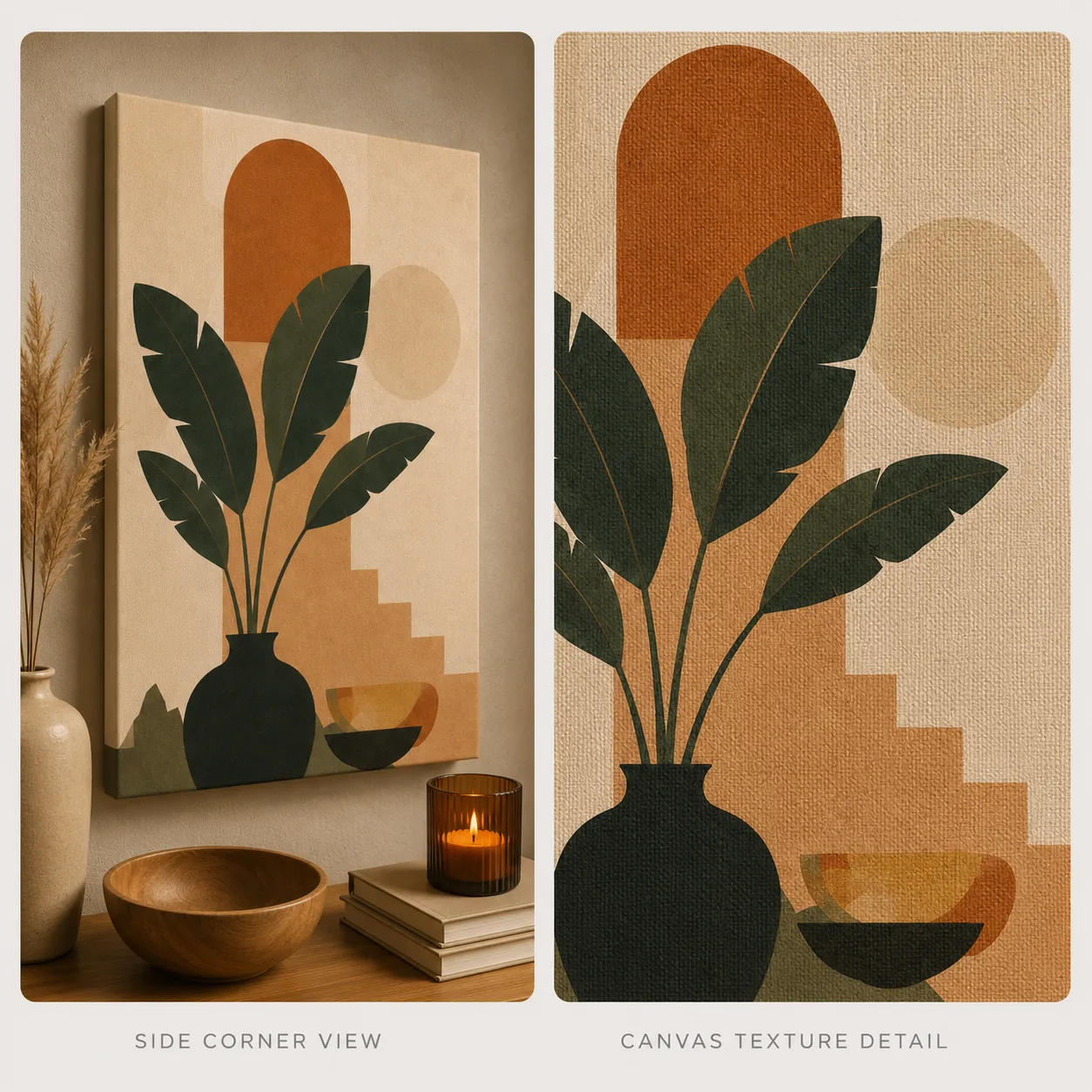 Minimalist Tropical Plant in Vase Canvas Print - Terracotta Arch & Palm Leaf Boho Wall Art - Image 4