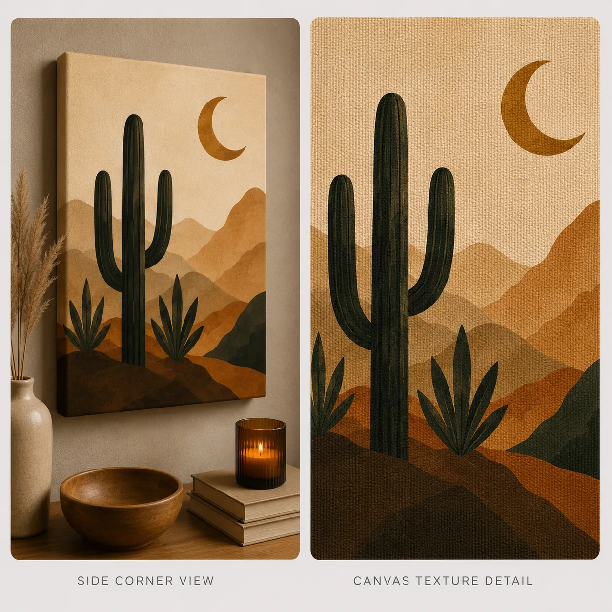 Desert Cactus & Crescent Moon Canvas Print - Earthy Terracotta & Mountain Landscape Boho Wall Art - Image 4