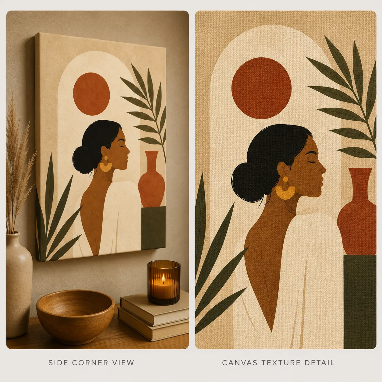 Minimalist Woman Profile Canvas Print - Terracotta Sun & Palm Leaf Boho Wall Art - Image 4