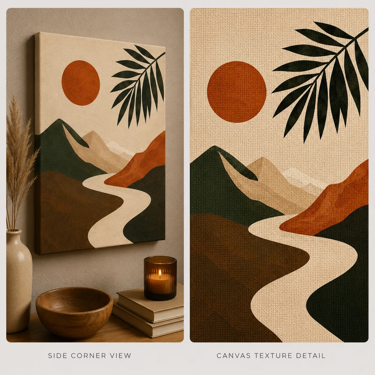 Minimalist Mountain Landscape Canvas Print - Terracotta Sun & Winding River Boho Wall Art - Image 4