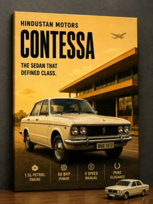 Vintage Hindustan Contessa Car Canvas Wall Art – Retro Indian Muscle Sedan Poster Print