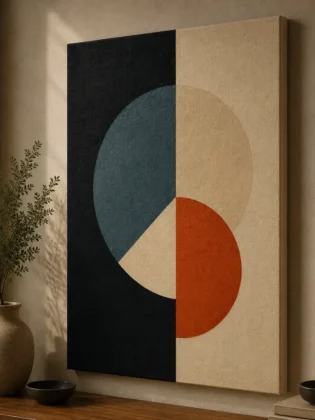 Bauhaus Abstract Geometric Split Circle Canvas Print - Mid-Century Modern Minimalist Wall Art