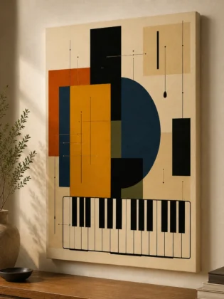 Bauhaus Abstract Piano Keyboard Music Canvas Print -Mid-Century Modern Geometric Wall Art
