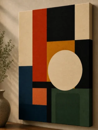 Bauhaus Abstract Geometric Circle Canvas Print -Mid-Century Modern Color Block Wall Art