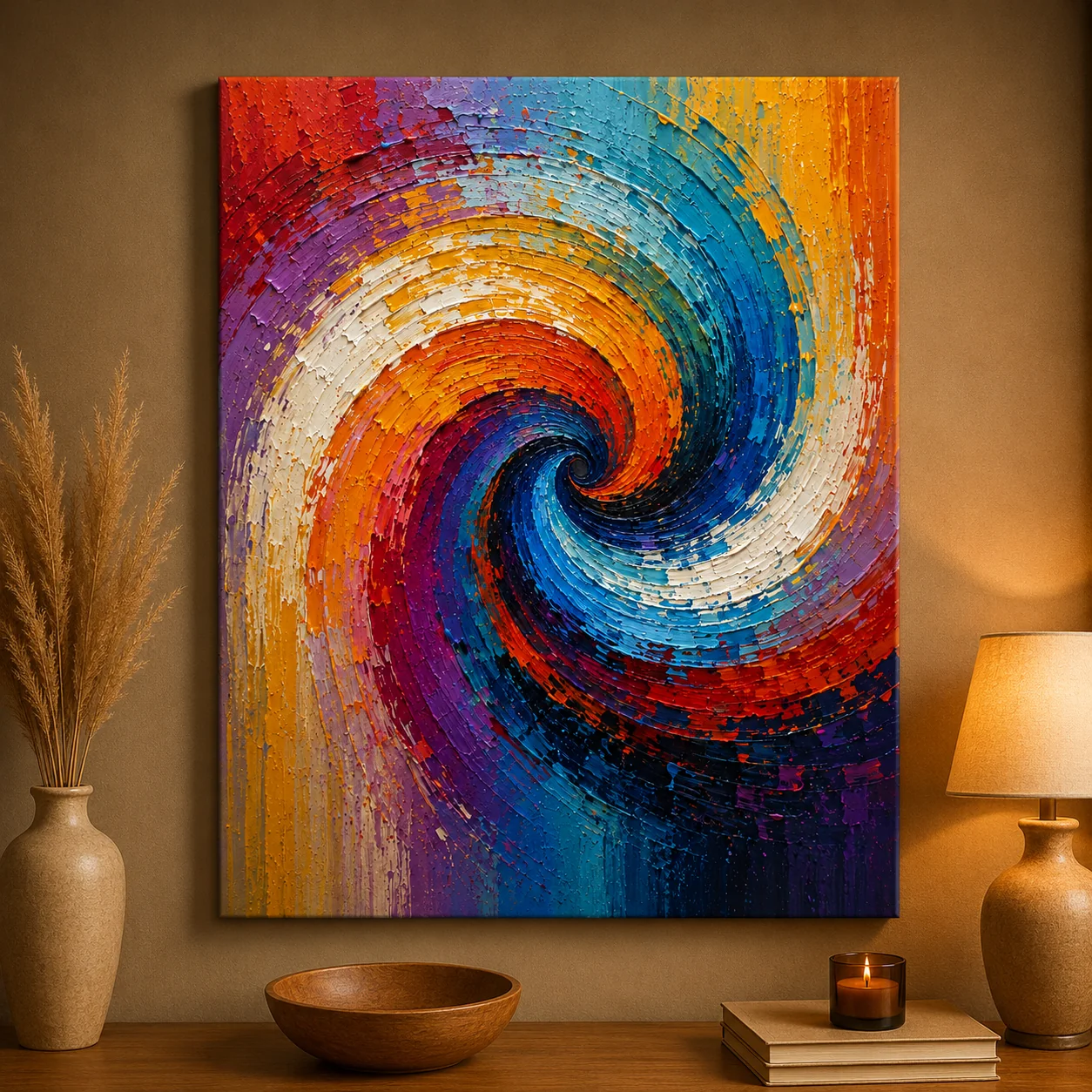 Swirling Vortex Abstract Color Maximal Canvas Print - Retro Impasto Spiral Wall Art - Image 3
