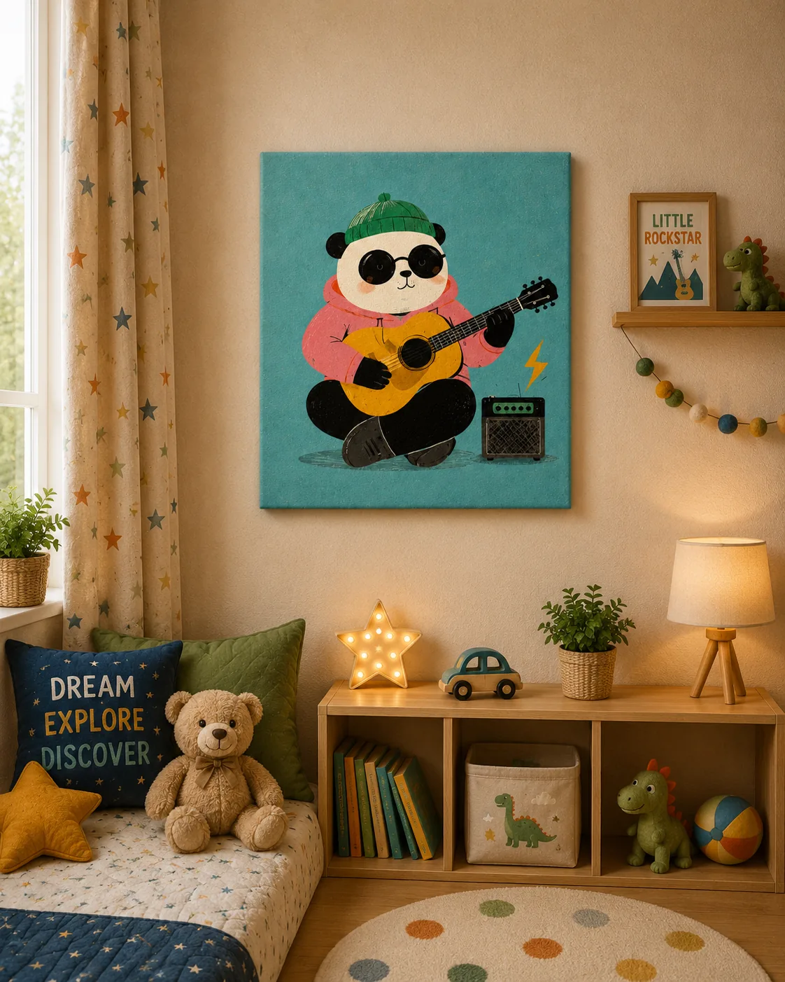 Rockstar Panda Playing Guitar Canvas Print - Cool Musician Panda Kids Wall Art - Image 2