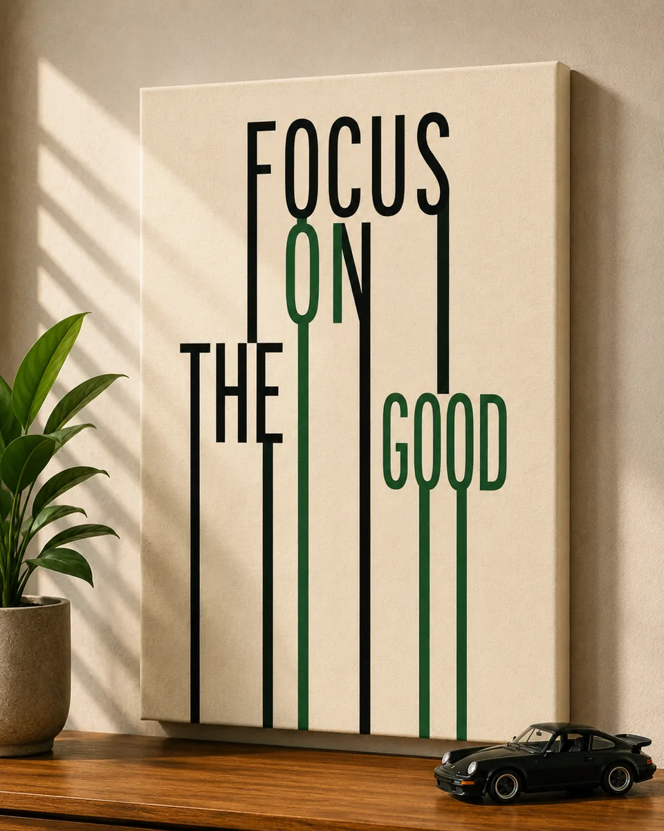 Minimalist Linear Typography Canvas Print – "Focus On The Good" - Image 3