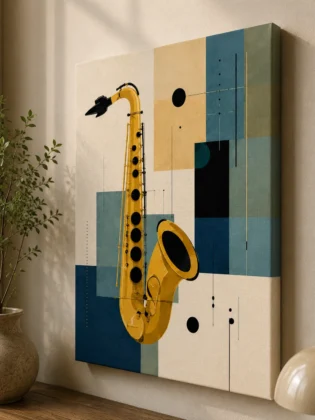 Bauhaus Abstract Saxophone Music Canvas Print -Mid-Century Modern Jazz Wall Art